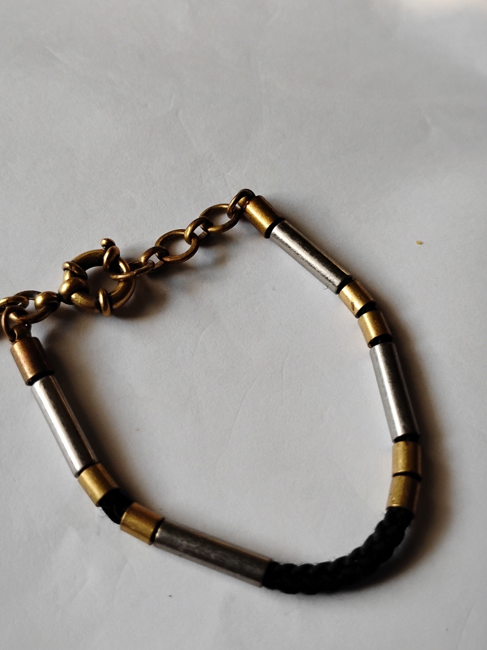 J. Crew Two-Tone Tube Bracelet with Black Braided Cord